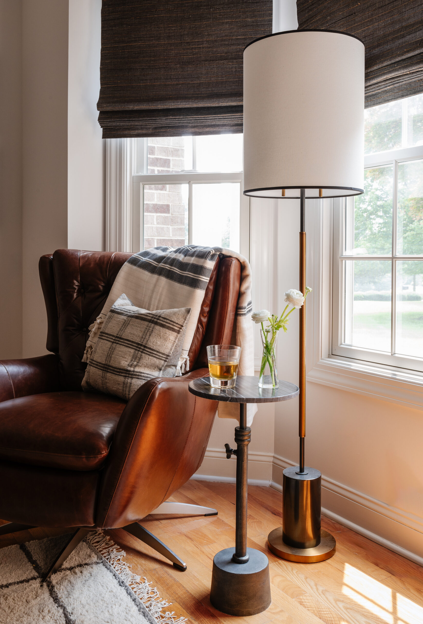 Cozy reading corner with leather chair